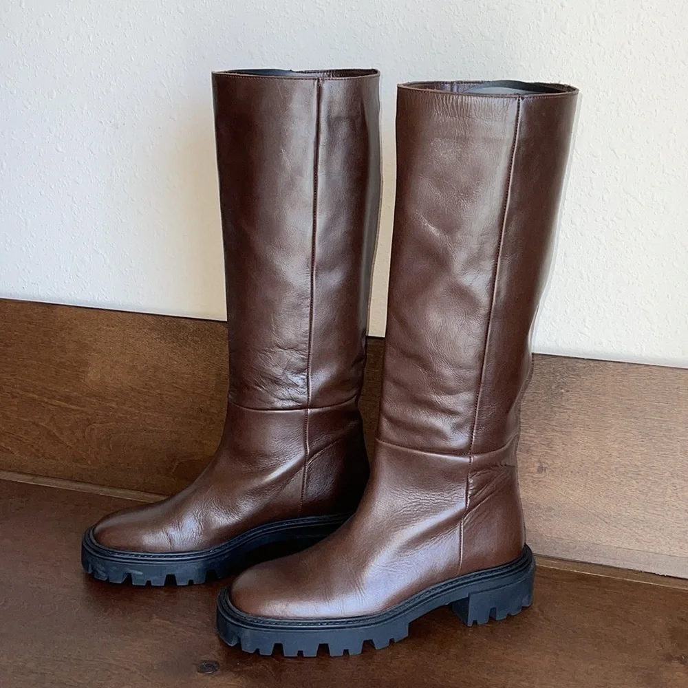 Zara Iconic Lug Heel Knee High Leather Boots Sz. 8
